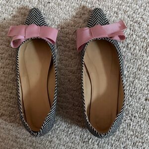 J. Crew Black and Pink Bow Flats